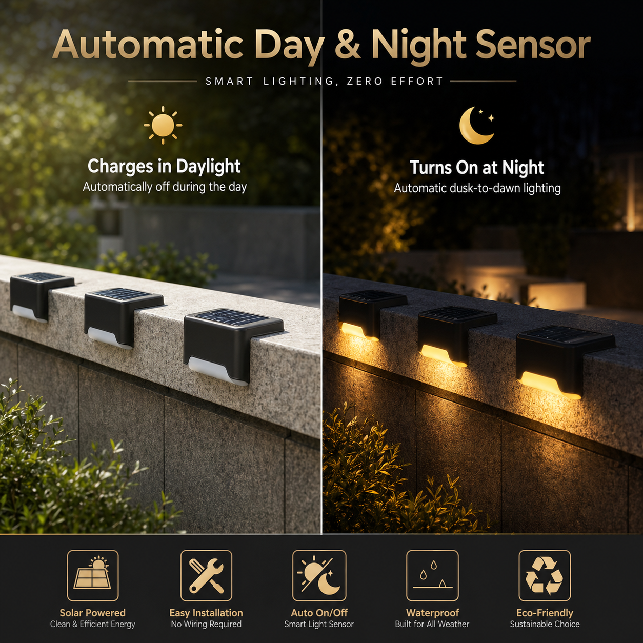 Solar LED Deck & Step Lights for Outdoor Steps, Patios, and Pathways