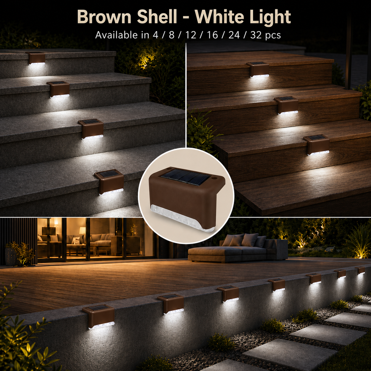 Solar LED Deck & Step Lights for Outdoor Steps, Patios, and Pathways