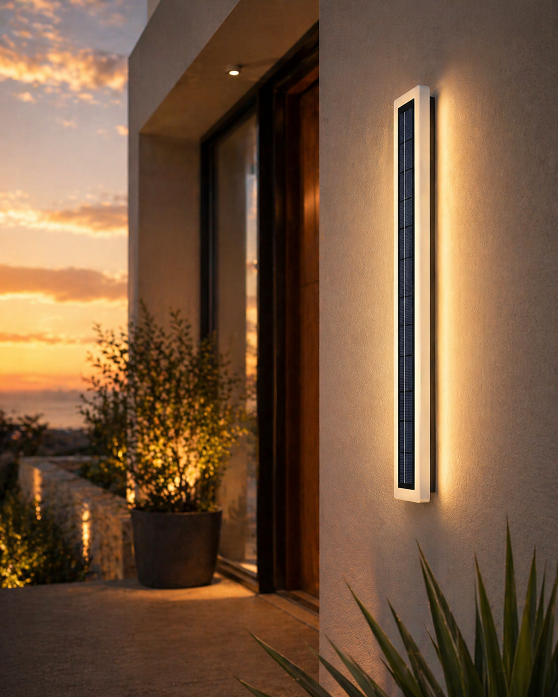 Modern Solar Wall Light with Acrylic Lampshade for Porch, Patio, and Entryway