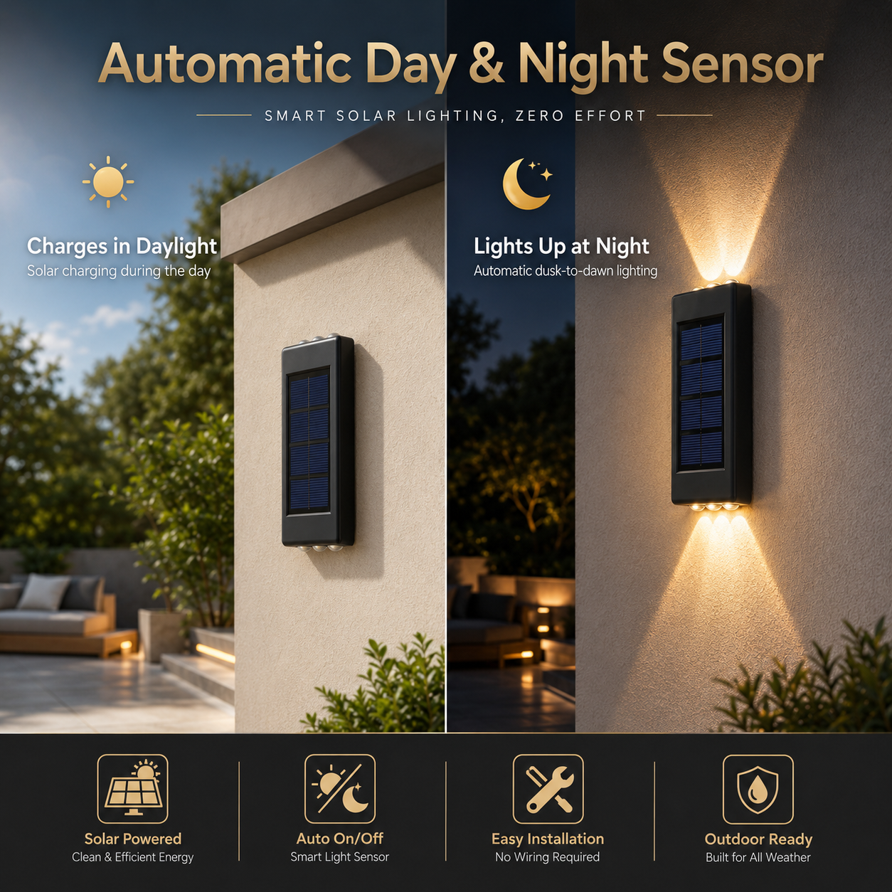 Solar Up & Down Wall LED Lights/Lamps for Outdoor Porch, Garden, Yard, and Patio Decor