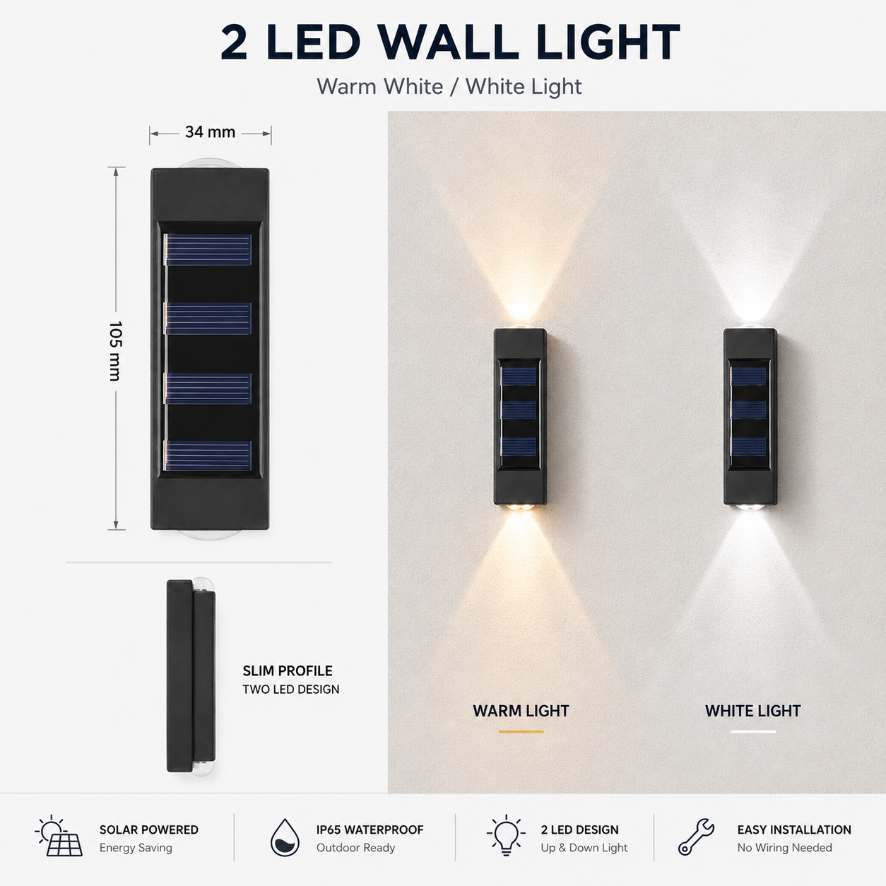 Solar Up & Down Wall LED Lights/Lamps for Outdoor Porch, Garden, Yard, and Patio Decor